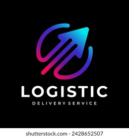 Transport logistic logo of express arrow moving forward for courier delivery or post mail shipping service. Vector isolated icon template for transportation and postal logistics company design