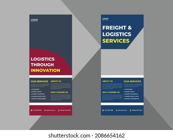 transport logistic service roll up banner template. shipping cargo industry poster leaflet design. transport service banner design template. cover, roll up banner, poster, print-ready