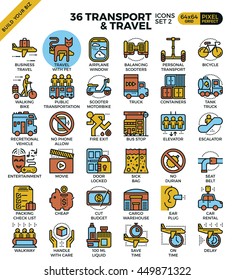 Transport logistic & Travel outline icons modern style for website or print illustration