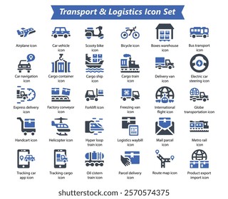 Transport And Logistics Blue Icon Set, Vector icon Set