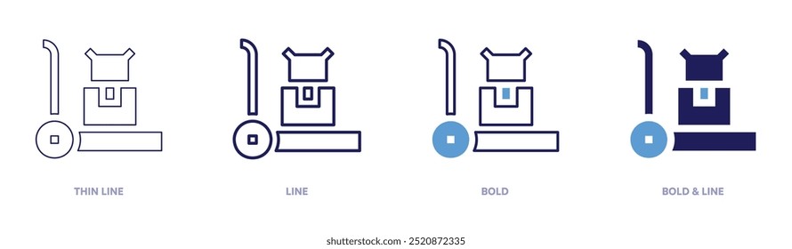 Ícone de logística de transporte em 4 estilos diferentes. Linha fina, Linha, Negrito e Linha Negrito. Estilo duotônico. Traçado editável.