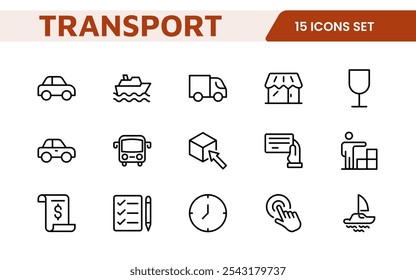 Transport and Logistics Icon Collection. High-Quality Icons for Shipping, Delivery, Freight, Fleet Management, Cargo Handling, and Supply Chain Optimization