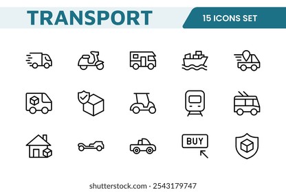 Transport and Logistics Icon Collection. High-Quality Icons for Shipping, Delivery, Freight, Fleet Management, Cargo Handling, and Supply Chain Optimization