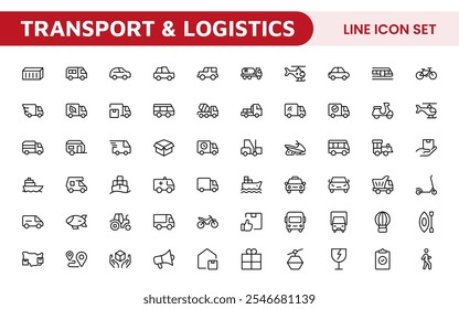 Transport and Logistics Icon Collection. High-Quality Icons for Shipping, Delivery, Freight, Fleet Management, Cargo Handling, and Supply Chain Optimization