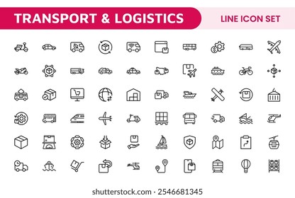 Transport and Logistics Icon Collection. High-Quality Icons for Shipping, Delivery, Freight, Fleet Management, Cargo Handling, and Supply Chain Optimization