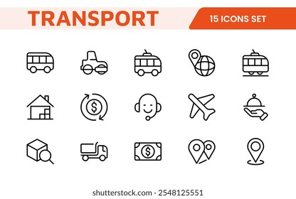 Transport and Logistics Icon Collection. High-Quality Icons for Shipping, Delivery, Freight, Fleet Management, Cargo Handling, and Supply Chain Optimization