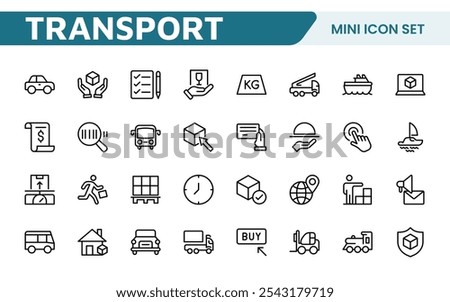 Transport and Logistics Icon Collection. High-Quality Icons for Shipping, Delivery, Freight, Fleet Management, Cargo Handling, and Supply Chain Optimization