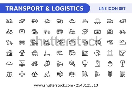 Transport and Logistics Icon Collection. High-Quality Icons for Shipping, Delivery, Freight, Fleet Management, Cargo Handling, and Supply Chain Optimization