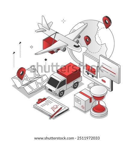Transport logistics - red and black isometric line illustration