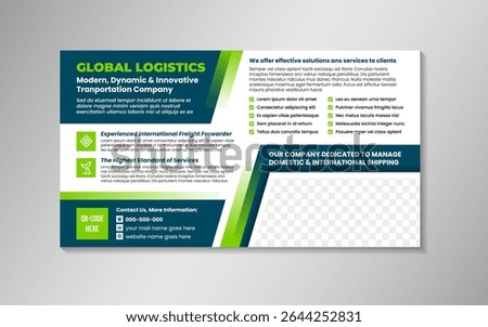 transport and logistics trade show banner template design, easily editable, printable. ensuring you make the most of every trade opportunity. horizontal layout web page with space for photo. 