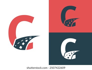 Transport Logo With C Letter Design. Road Sign Logo Vector Template