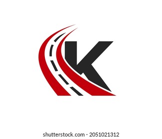 Transport Logo With K Letter Concept. K Letter Road Logo Design Template