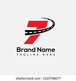 Transport Logo On Letter 7 Template. Road On 7 Letter, Initial Transport Sign Concept 