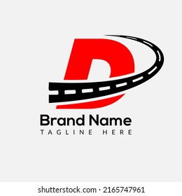 Transport Logo On Letter D Template. Road On D Letter, Initial Transport Sign Concept 