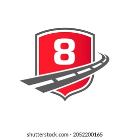 Transport Logo With Shield Concept On Letter 8 Concept. 8 Letter Transportation Road Logo Design Freight Template