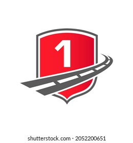 Transport Logo With Shield Concept On Letter 1 Concept. 1 Letter Transportation Road Logo Design Freight Template