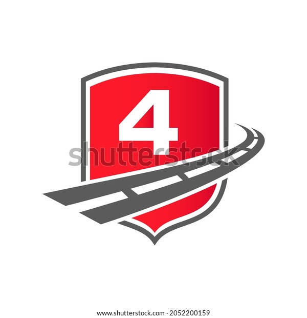 Transport Logo With Shield Concept On Letter 4\
Concept. 4 Letter Transportation Road Logo Design Freight\
Template