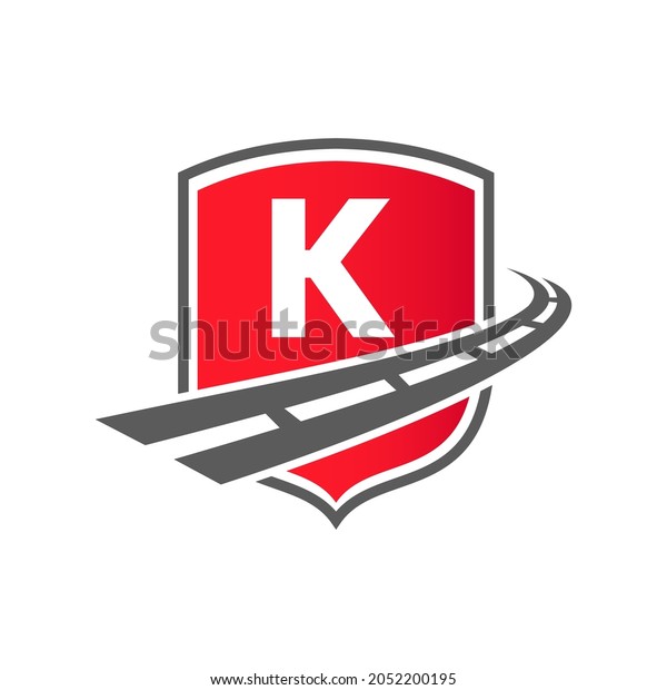 Transport Logo With Shield Concept On Letter K\
Concept. K Letter Transportation Road Logo Design Freight\
Template
