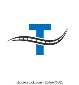 Transport logo with T letter concept. T letter Road logo design Template