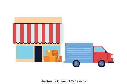 transporte de mercancías para tiendas con diseño de ilustraciones vectoriales localizadas