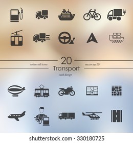transport modern icons for mobile interface on blurred background