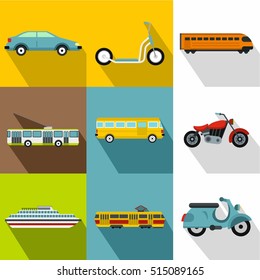 Transport for movement icons set. Flat illustration of 9 transport for movement vector icons for web