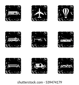 Transport for movement icons set. Grunge illustration of 9 transport for movement vector icons for web