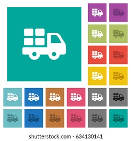 Transport multi colored flat icons on plain square backgrounds. Included white and darker icon variations for hover or active effects.