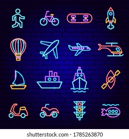 Transport Neon Icons. Vector Illustration of Transportation Promotion.