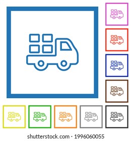 Transport outline flat color icons in square frames on white background