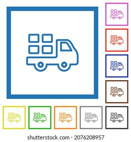 Transport outline flat color icons in square frames on white background