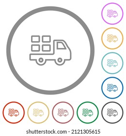 Transport outline flat color icons in round outlines on white background