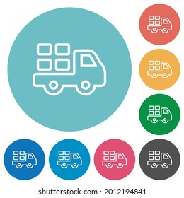 Transport outline flat white icons on round color backgrounds