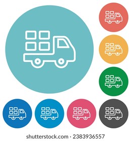 Transport outline flat white icons on round color backgrounds