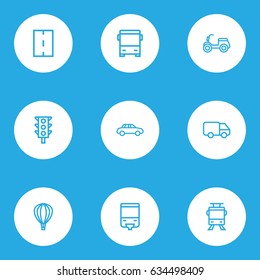 Transport Outline Icons Set. Collection Of Car, Moped, Balloon And Other Elements. Also Includes Symbols Such As Road, Transport, Caravan.