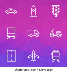 Transport Outline Icons Set. Collection Of Streetcar, Rocket, Bogie And Other Elements. Also Includes Symbols Such As Tram, Monorail, Van.