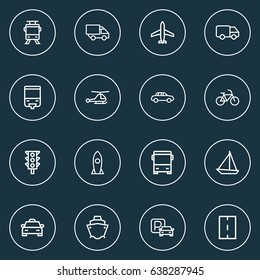 Transport Outline Icons Set. Collection Of Cargo, Bus, Streetcar And Other Elements. Also Includes Symbols Such As Lorry, Carrier, Sailing.