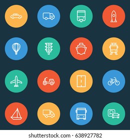 Transport Outline Icons Set. Collection Of Bogie, Moped, Bike And Other Elements. Also Includes Symbols Such As Sailing, Moped, Sea.