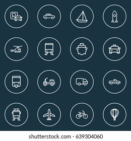 Transport Outline Icons Set. Collection Of Tram, Taxi, Rocket And Other Elements. Also Includes Symbols Such As Trolley, Sign, Craft.