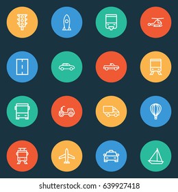 Transport Outline Icons Set. Collection Of Train, Streetcar, Helicopter And Other Elements. Also Includes Symbols Such As Chopper, Missile, Transport.