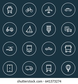 Transport Outline Icons Set. Collection Of Traffic Light, Pickup, Sign And Other Elements. Also Includes Symbols Such As Sign, Auto, Parking.