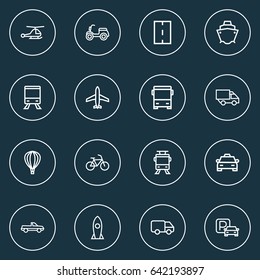 Transport Outline Icons Set. Collection Of Bogie, Cargo, Road And Other Elements. Also Includes Symbols Such As Auto, Aerostat, Road.