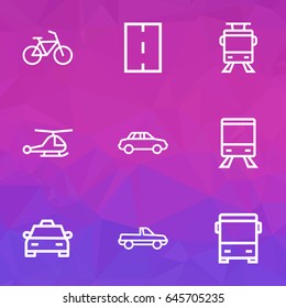 Transport Outline Icons Set. Collection Of Bus, Bike, Car And Other Elements. Also Includes Symbols Such As Road, Taxi, Pickup.