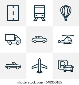 Transport Outline Icons Set. Collection Of Sign, Car, Road And Other Elements. Also Includes Symbols Such As Auto, Cabriolet, Parking.