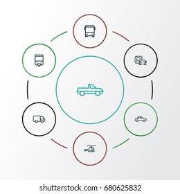 Transport Outline Icons Set. Collection Of Bus, Helicopter, Car And Other Elements. Also Includes Symbols Such As Helicopter, Bus, P.