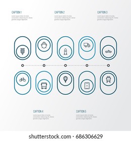 Transport Outline Icons Set. Collection Of Bus, Camion, Streetcar And Other Elements. Also Includes Symbols Such As Bus, Road, Omnibus.