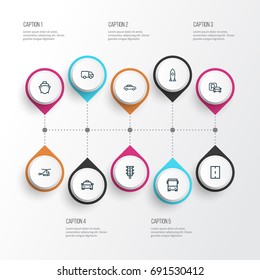 Transport Outline Icons Set. Collection Of Road, Helicopter, Sign And Other Elements. Also Includes Symbols Such As Car, Helicopter, Light.