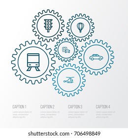 Transport Outline Icons Set. Collection Of Sign, Helicopter, Traffic Light And Other Elements. Also Includes Symbols Such As Copter, Auto, Sign.