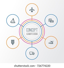 Transport Outline Icons Set. Collection Of Sailing Ship, Sign, Bogie And Other Elements. Also Includes Symbols Such As Sign, Traffic, Guide.