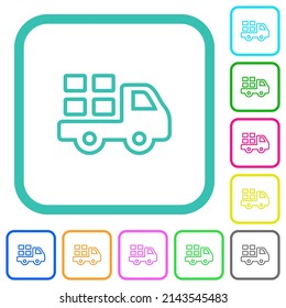 Transport outline vivid colored flat icons in curved borders on white background
